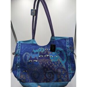Indigo Cat Scoop Tote by Laurel Burch Blue Purple Canvas EUC